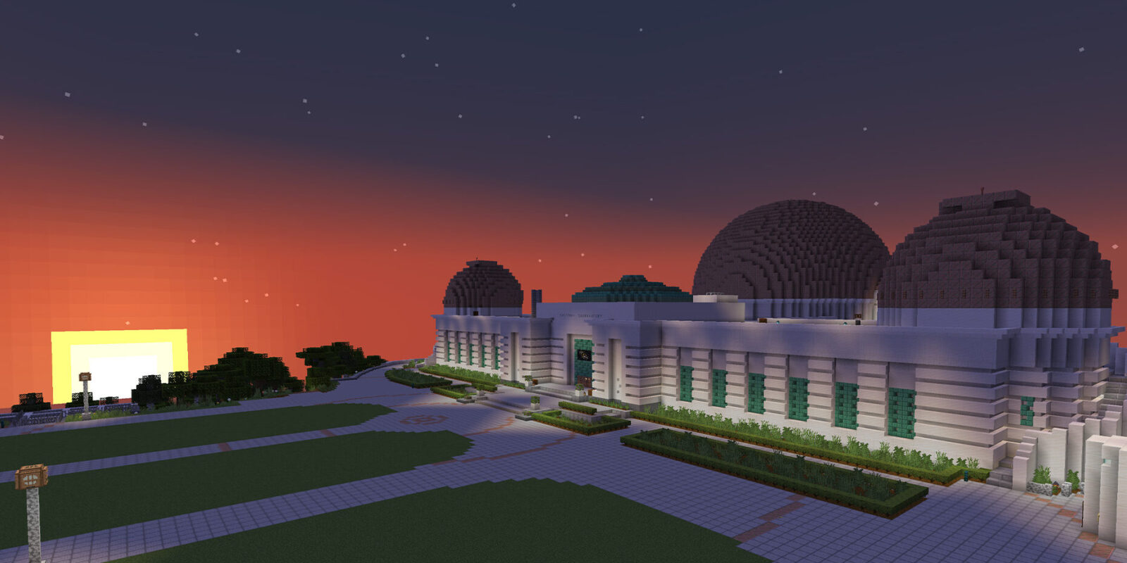 A Minecraft-style depiction of Griffith Observatory.
